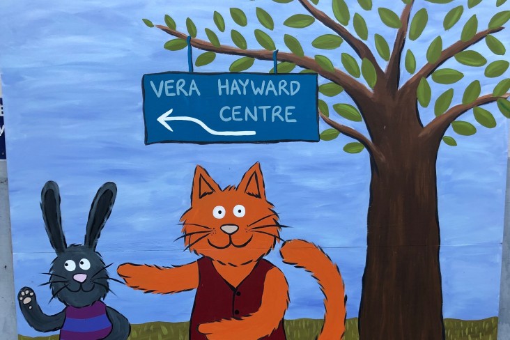 painting of rabbit and cat showing way to vera haywood