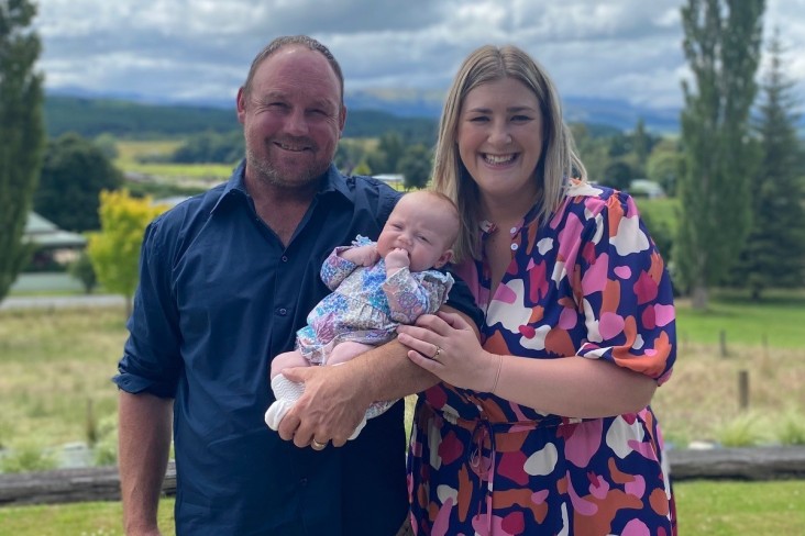 Olivia A’Court and her husband Nigel together with baby Rua. 