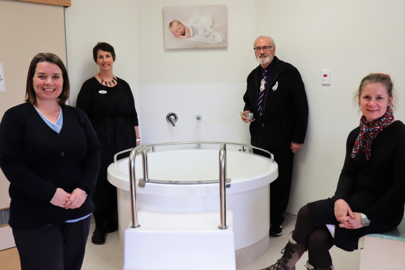 Left to right: Lakes District Hospital Midwifery Coordinator Ann Mackay, Southern DHB Director of Midwifery Heather La Dell, Kaumatua Michael Skerrett and Consumer Representative Catkin Bartlett.